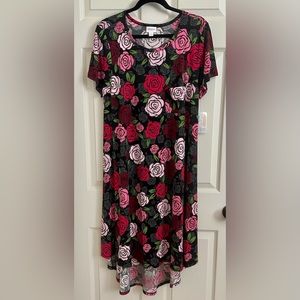 Lularoe Carly (discontinued) size large black with pink rose print new with tags